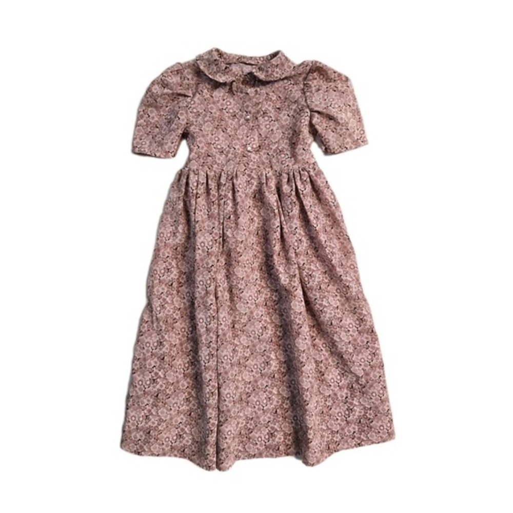Vintage Handmade Girls Dress Pink Floral  7 Long Maxi‎ Polyester